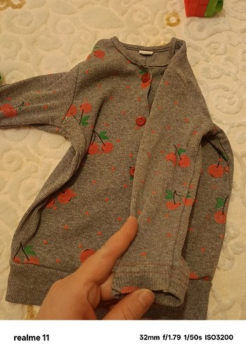 Kız Çocuk Gri Kiraz Desenli Düğmeli Sweatshirt - Görsel 5