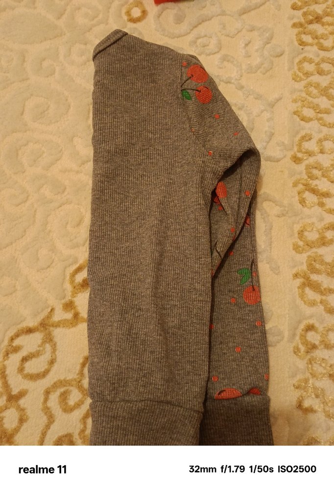 Kız Çocuk Gri Kiraz Desenli Düğmeli Sweatshirt - Görsel 4