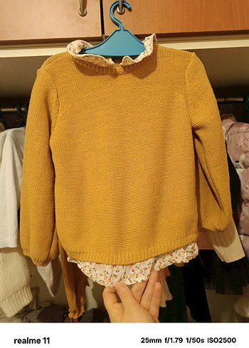 Kız Çocuk Bej Örgü Kazak - Görsel 2