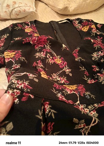 Uzun Kollu Bordo Çiçek Desenli Bohem Kimono - Görsel 4