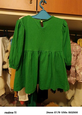 Uzun Kollu Yeşil Kız Çocuk Elbisesi - Görsel 4