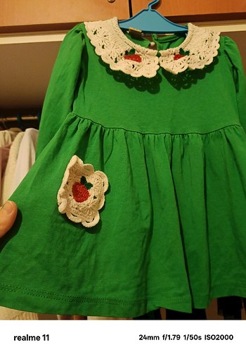 Uzun Kollu Yeşil Kız Çocuk Elbisesi - Görsel 3