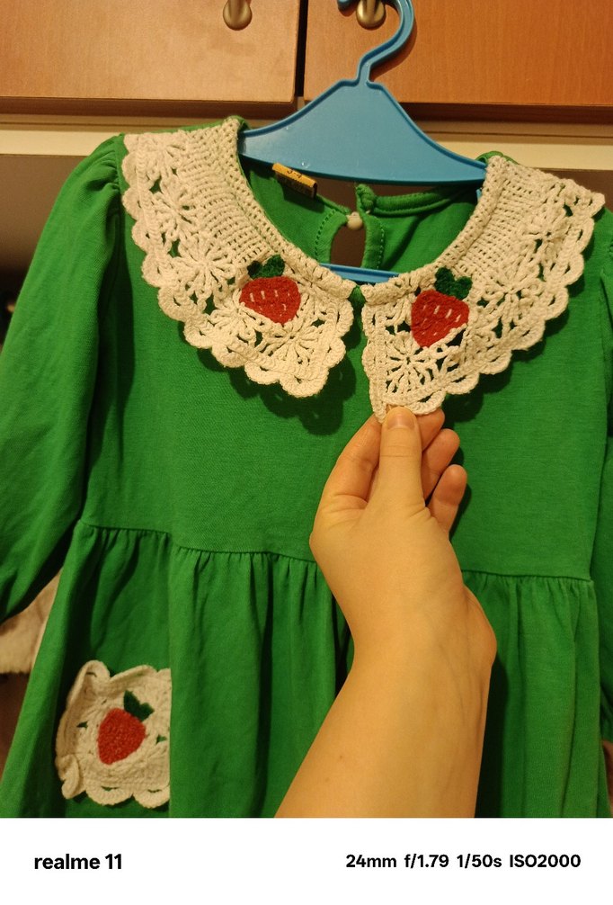 Uzun Kollu Yeşil Kız Çocuk Elbisesi - Görsel 2