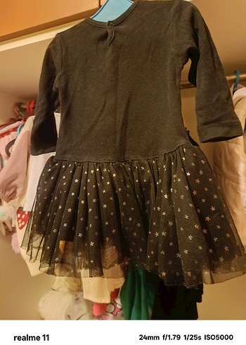 Uzun Kollu Siyah Parlak Baskılı Kız Elbise - Görsel 2