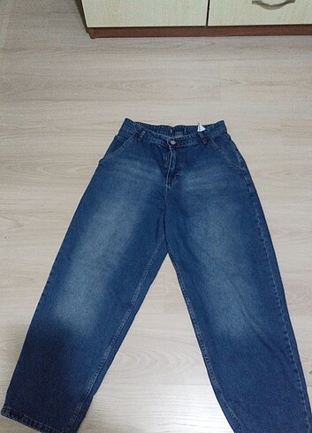 28 Beden Mavi Kot Baggy Pantalon 