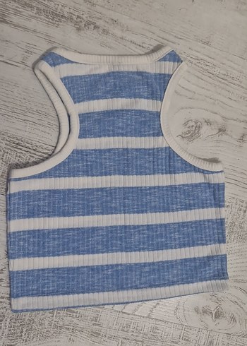 Mavi Beyaz Çizgili Kısa Crop - Görsel 2