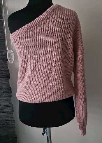 Pembe Örgü Kadın Yarım Kollu Örgü Kazak - Görsel 3