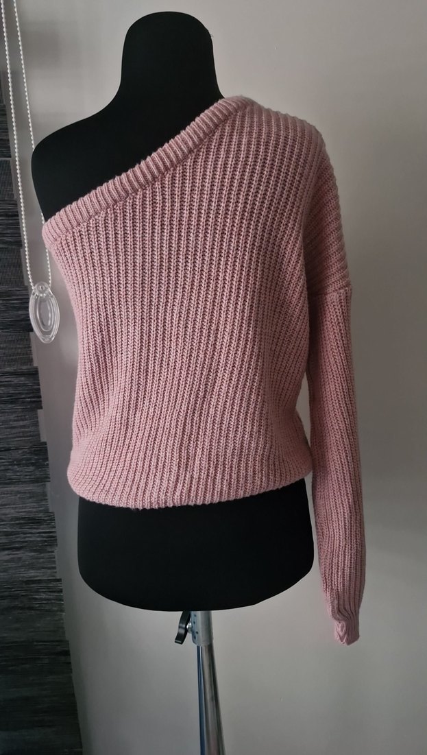 Pembe Örgü Kadın Yarım Kollu Örgü Kazak - Görsel 3