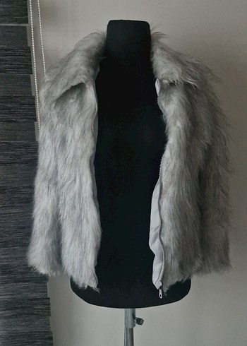 Gri Kadın Suni Kürk Ceket - Görsel 4