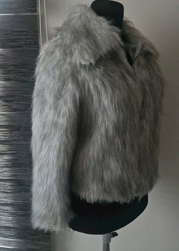 Gri Kadın Suni Kürk Ceket - Görsel 2