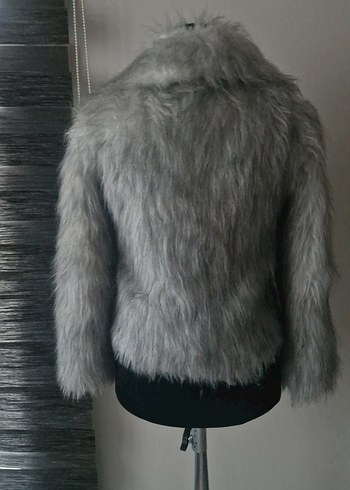 Gri Kadın Suni Kürk Ceket - Görsel 3