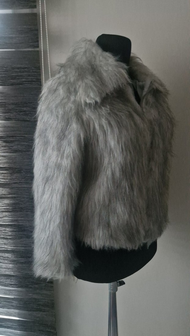 Gri Kadın Suni Kürk Ceket - Görsel 2