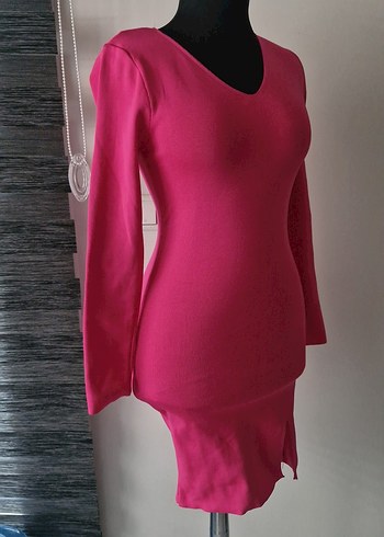 Pembe Uzun Kollu Triko Elbise - Görsel 2