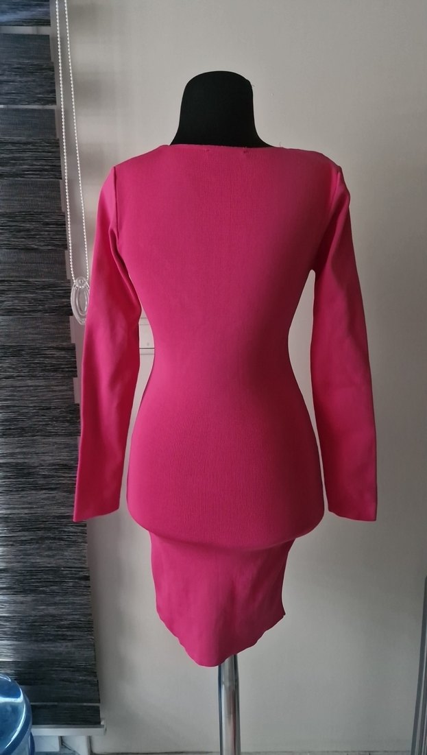 Pembe Uzun Kollu Triko Elbise - Görsel 4