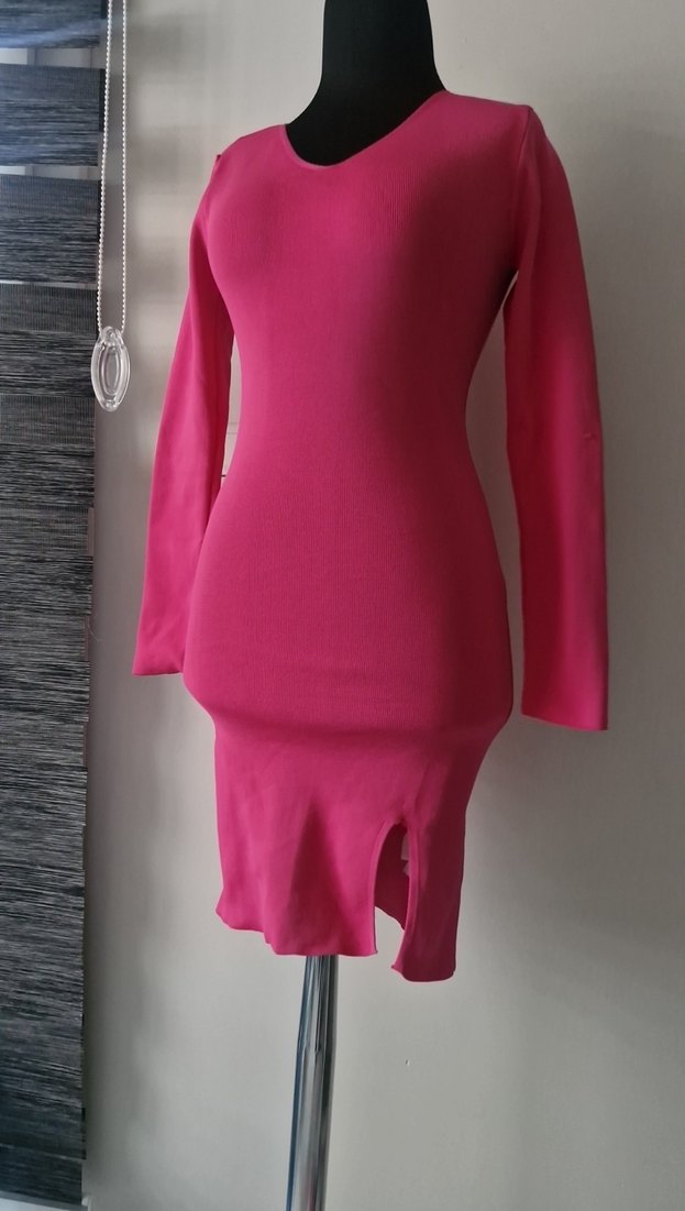 Pembe Uzun Kollu Triko Elbise - Görsel 3