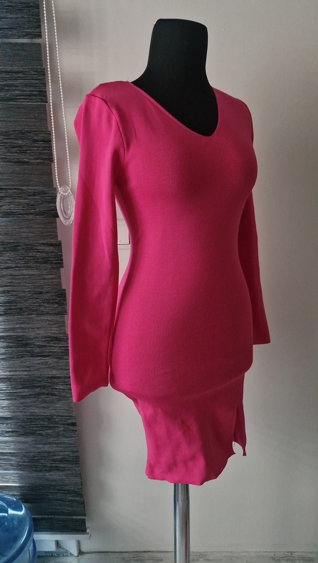 Pembe Uzun Kollu Triko Elbise - Görsel 2