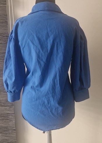 Mavi Balon Kollu Kadın Gömlek - Görsel 4