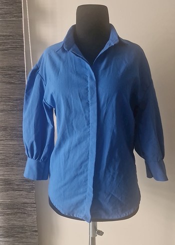 Mavi Balon Kollu Kadın Gömlek - Görsel 2