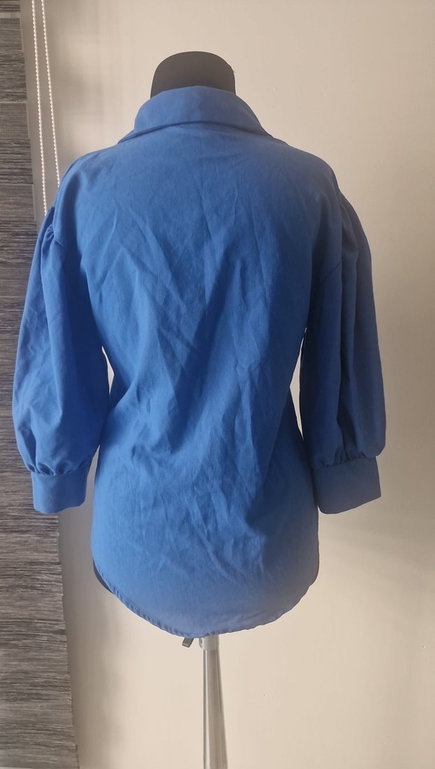 Mavi Balon Kollu Kadın Gömlek - Görsel 4