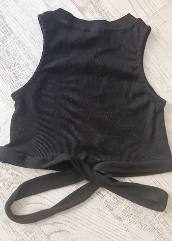 Kadın Siyah Kemerli Kolsuz Crop Top - Görsel 2