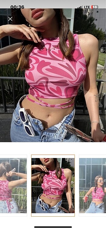 m Beden pembe Renk Jose clothing kadın bel ip dolama detay sıfır kol crop bluz m be