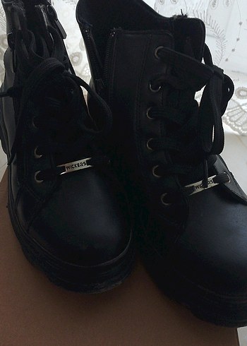 Diğer Siyah Deri Bağcıklı Kadın Goth Dolgu Topuk Bot