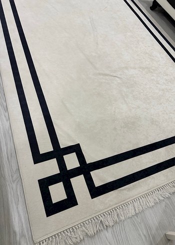 Beyaz siyah Desenli Modern Halı - Görsel 2