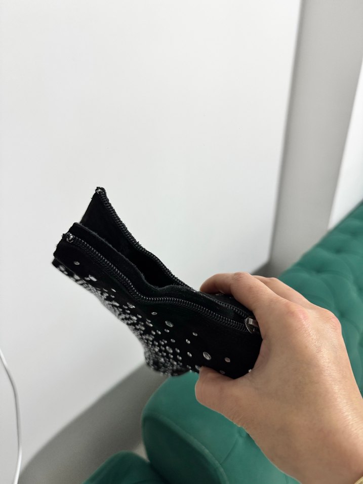 Siyah Yılan Desenli Payetli İnce Topuklu Bot - Görsel 3