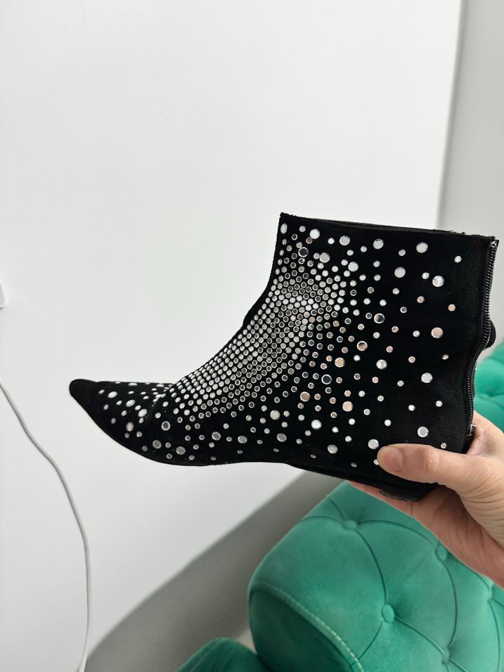 Siyah Yılan Desenli Payetli İnce Topuklu Bot - Görsel 2