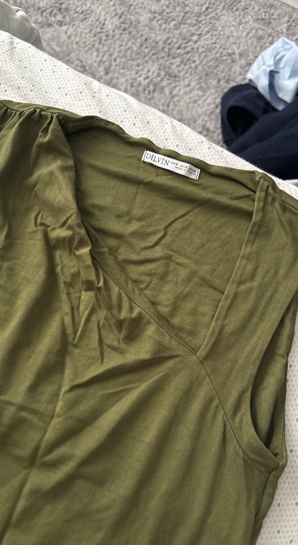 Kolsuz V Yaka Hamile Keten Bluz - Görsel 2