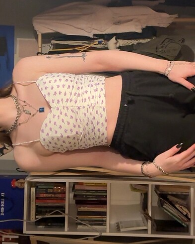 s Beden h&M desenli askılı crop bluz