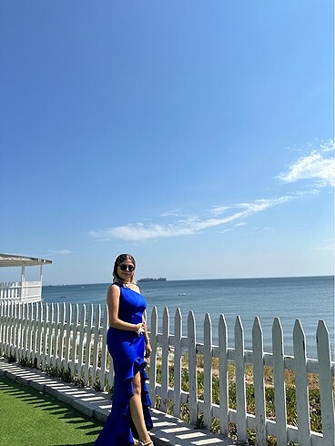 ŞAKS MAVİSİ ABİYE DAVET ELBİSESİ GECE ELBİSESİ - Görsel 6