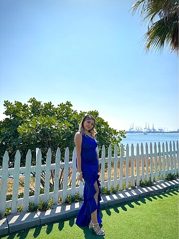 ŞAKS MAVİSİ ABİYE DAVET ELBİSESİ GECE ELBİSESİ - Görsel 5