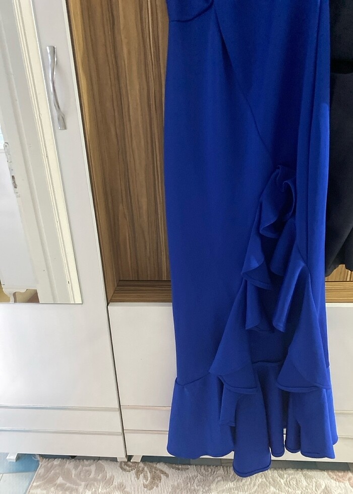 ŞAKS MAVİSİ ABİYE DAVET ELBİSESİ GECE ELBİSESİ - Görsel 4