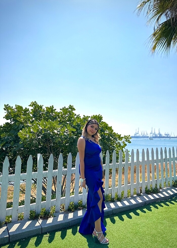 ŞAKS MAVİSİ ABİYE DAVET ELBİSESİ GECE ELBİSESİ - Görsel 5