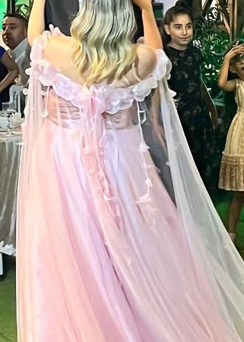 Alfabeta Askısız Pembe Uzun Drapeli Nişan Elbisesi