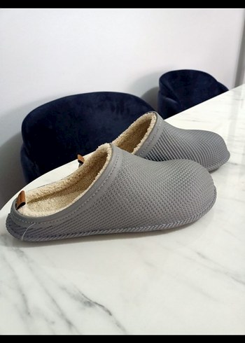 Gri Örgü Kadın Ev Terliği, Dolgu Topuklu - Görsel 2