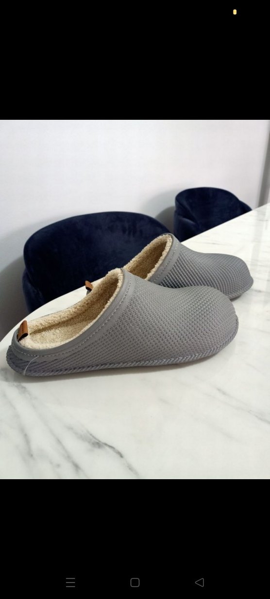 Gri Örgü Kadın Ev Terliği, Dolgu Topuklu - Görsel 2