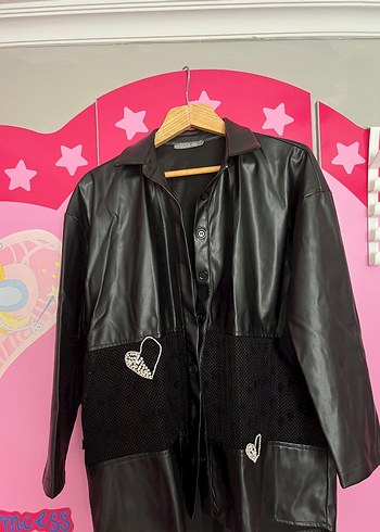 Siyah Deri Taşlı Gömlek - Görsel 3