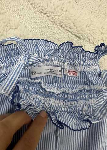 Zara Kız Çocuk Mavi Çizgili Askılı bluz