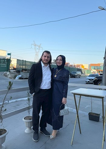 Uzun Siyah Etnik Desenli Transparan Kollu Abiye