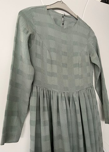 Gri Kadın Uzun Pilili Keten Elbise - Görsel 2