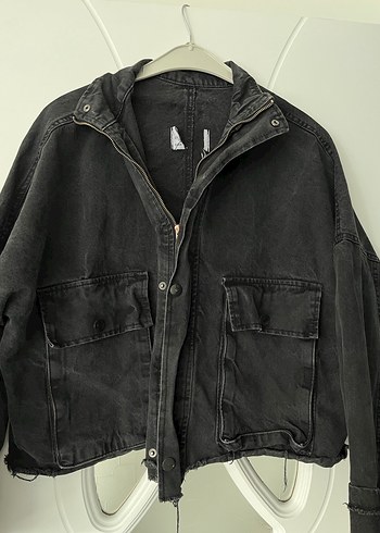 Kadın Siyah Fermuarlı Denim Ceket - Görsel 3