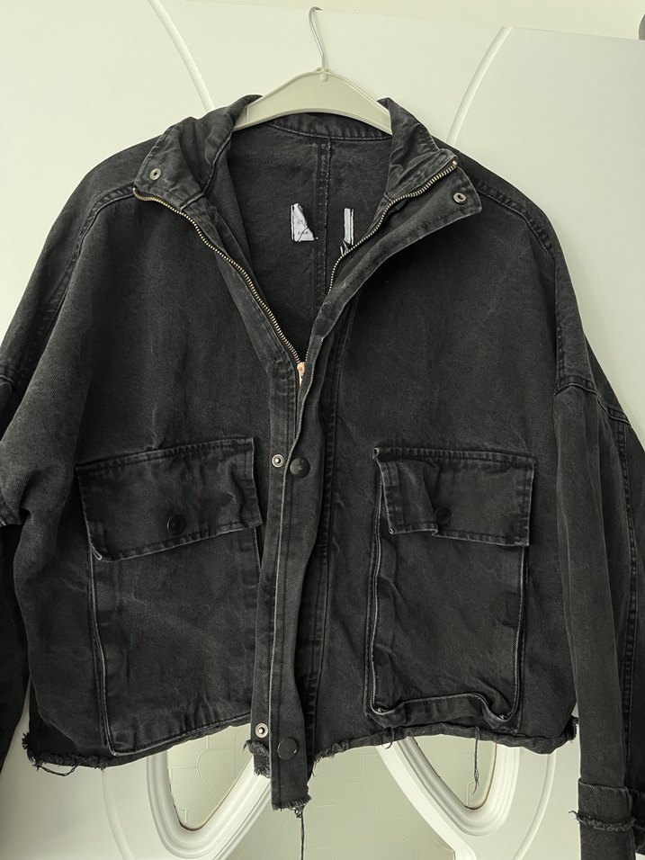 Kadın Siyah Fermuarlı Denim Ceket - Görsel 3