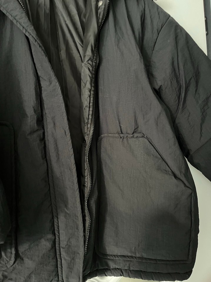 Siyah Kadın Midi Kaban, Kürk Detaylı - Görsel 3