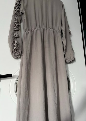 Bej Uzun Kollu Fırfırlı Kadın Elbise - Görsel 2