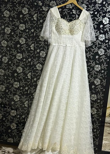 Dantel İşlemeli Beyaz Uzun Gelinlik - Görsel 2