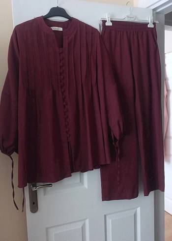 Bordo Uzun Kollu Kadın Salaş Elbise - Görsel 2