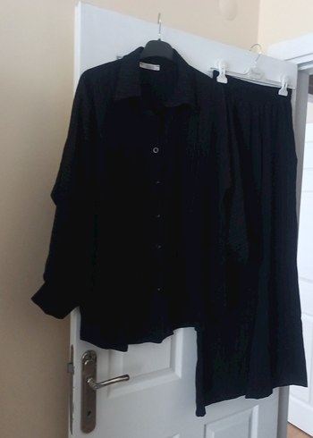 Kadın Siyah Keten Uzun Kollu Takım Elbise - Görsel 2