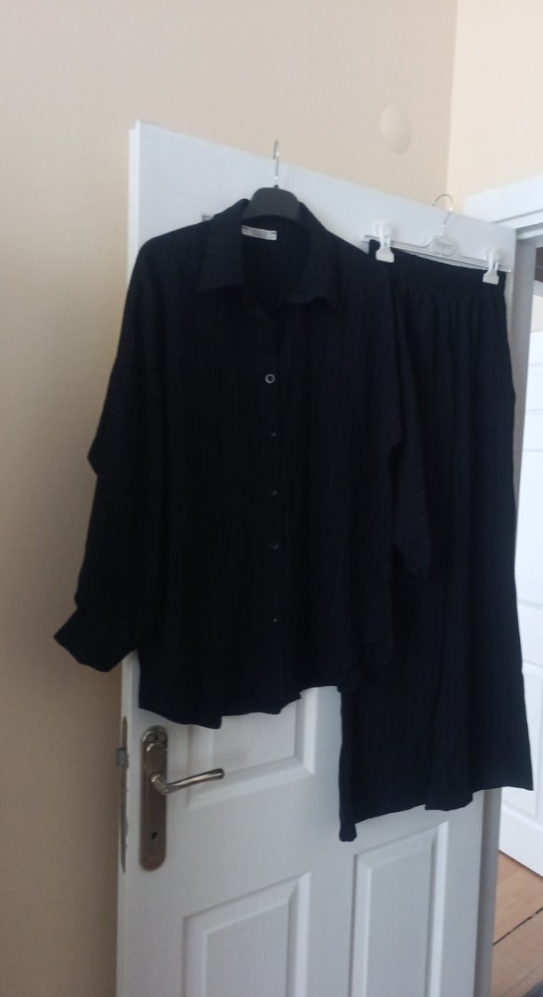 Kadın Siyah Keten Uzun Kollu Takım Elbise - Görsel 2